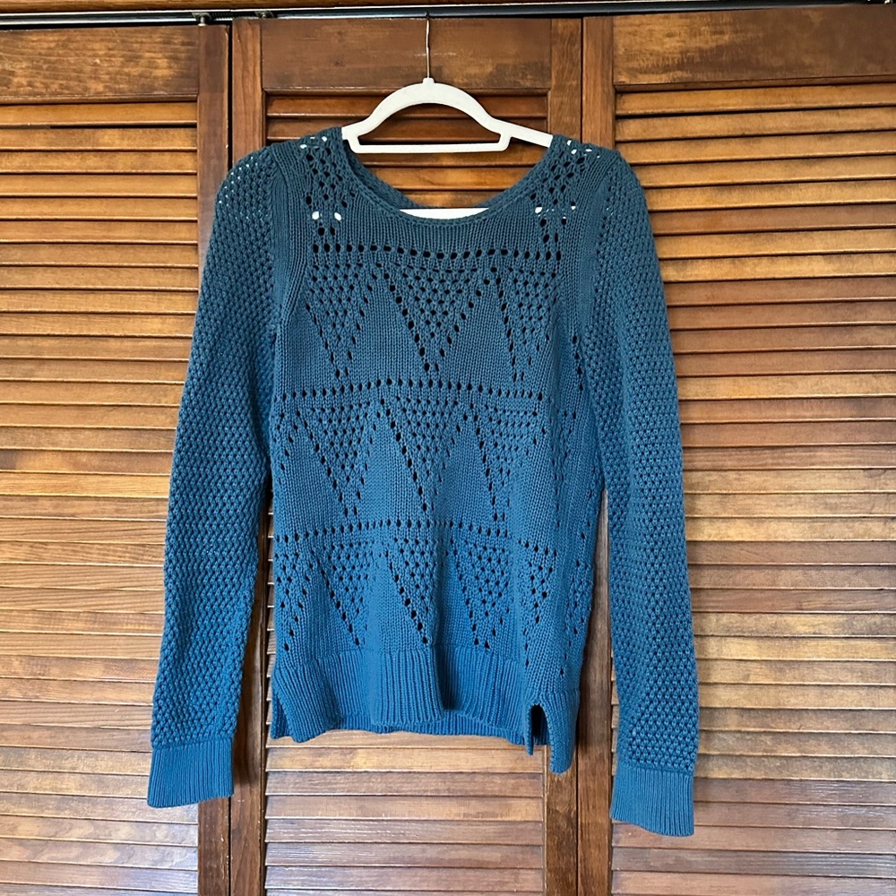 LOFT boatneck teal sweater in diamond pattern size small.